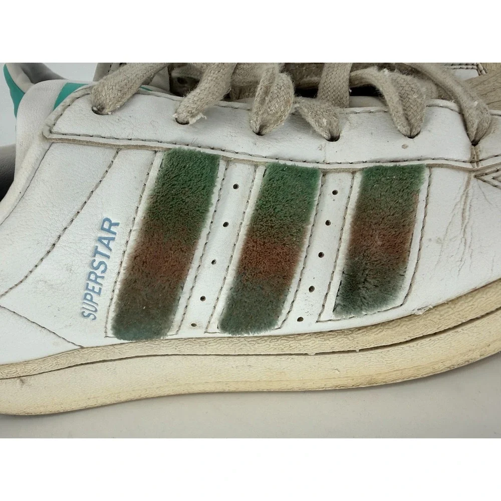 Adidas Superstar White Green Velour Stripe Shell Toe Sneakers Youth 6.5Y Classic